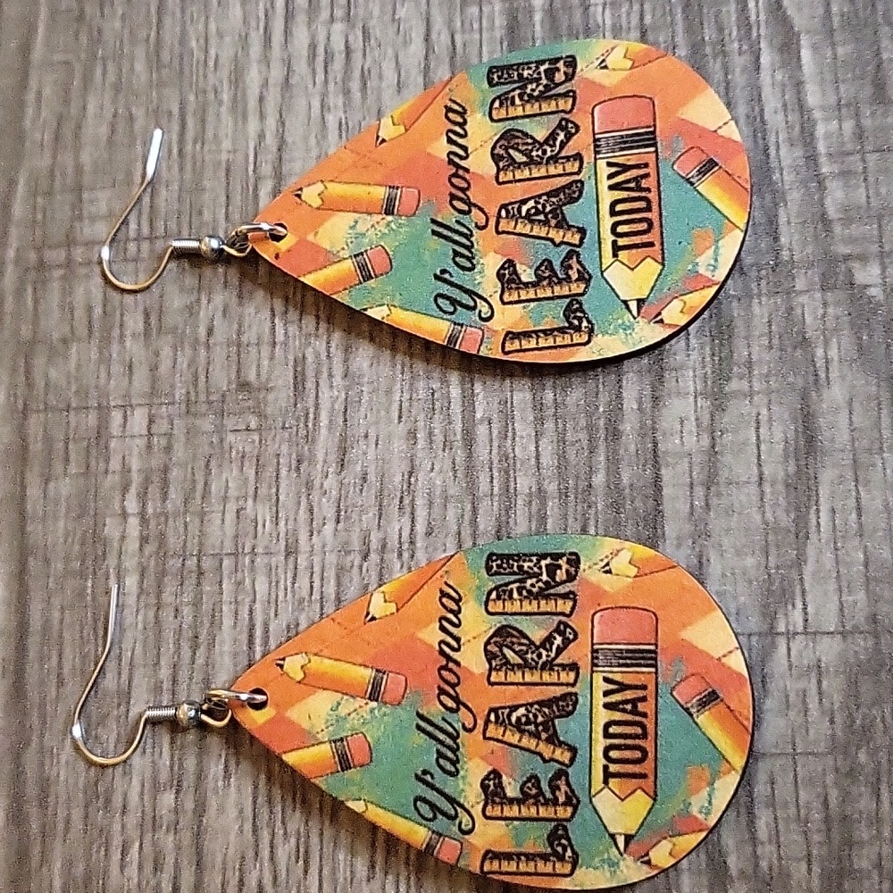 Wooden Double-Sided "Y'all Gonna Learn Today" Pierced Earrings